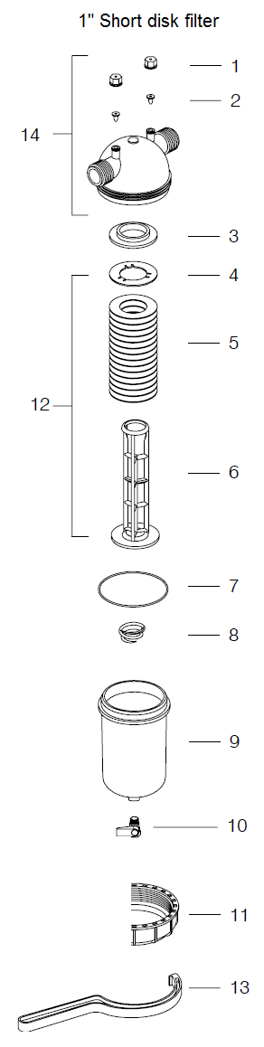 11/2" short disk filter spare parts chart